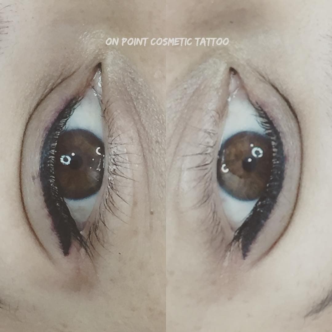 Lash line enhancement on both eyes, close up