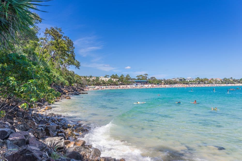 Clear water and rocks along the coast near Noosa